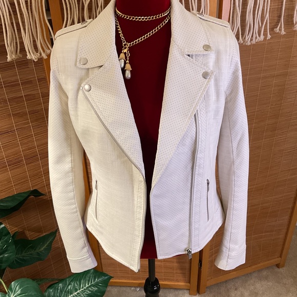 NYDJ Faux Leather Linen Moto Jacket Off White XS - Picture 15 of 15